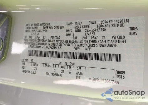 2018 Ford Escape S from USA, damaged, VIN 1FMCU0F70JUA39165